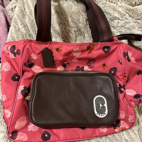 Coach Pink and Brown Floral Tote - Picture 1 of 4